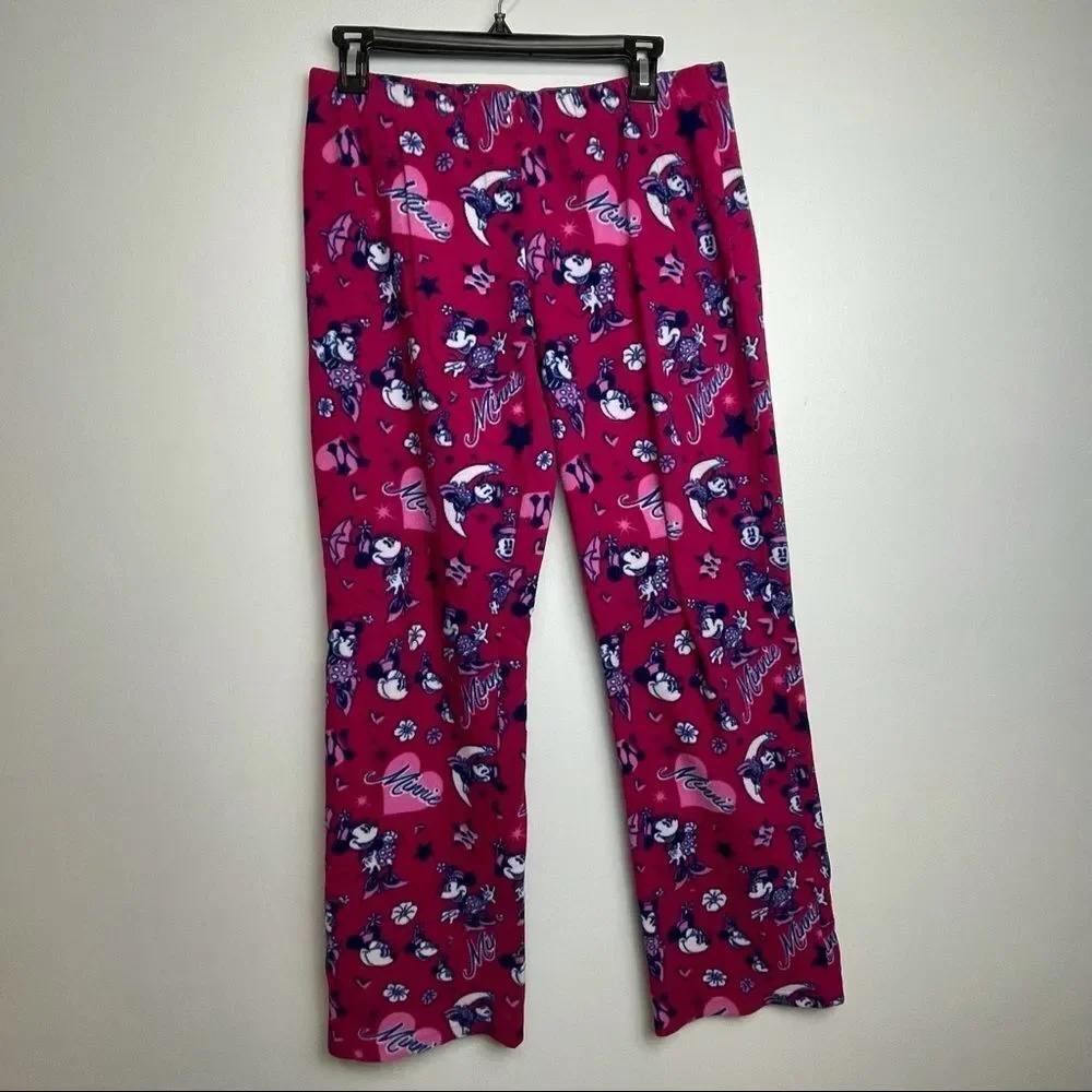 Disney Mini Mouse Solid Pink Graphic Hearts Pajama Pants size L Ultra Soft - Picture 10 of 10